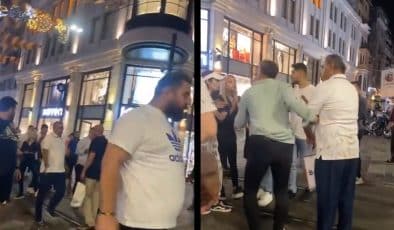 İstanbul İstiklal caddesinde bir Türk kadınına hakaret eden Arap, kadından tekmeyi yedi!