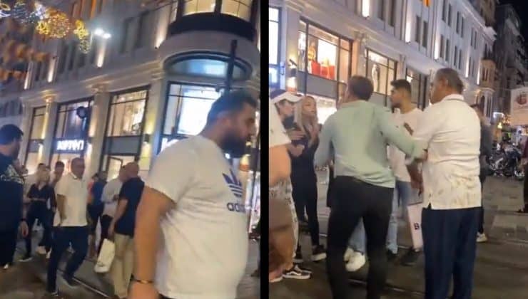 İstanbul İstiklal caddesinde bir Türk kadınına hakaret eden Arap, kadından tekmeyi yedi!