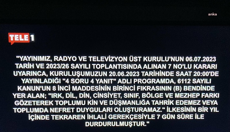 TELE 1 Ekranları 7 Gün Boyunca Kapalı Olacak.