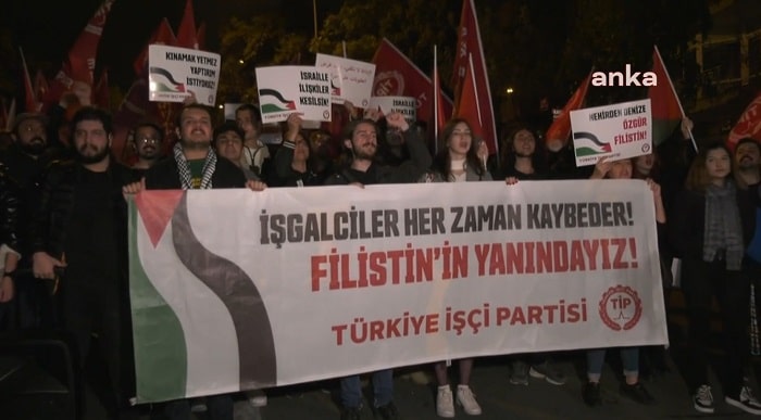 TİP Ankara İl Başkanlığı, İsrail’in Filistin’e yönelik saldırılarını protesto etti, İsrail’i lanetliyoruz.”