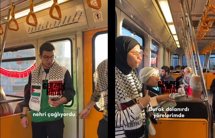 Filistin için şiir okuyan kişiye metrodaki bir genç tepki gösterdi: Doğu Türkistan’da Türkler ölüyor, ağzını açtın mı lan…