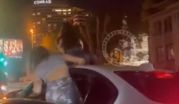 Twerk çılgınlığı bitmiyor, Beşiktaş’ta bir kadın seyir halindeki otomobilin tavanında twerk yaptı.