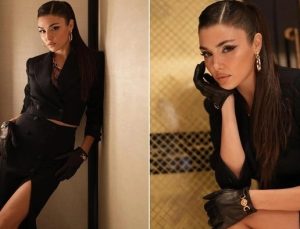 ‘Yılın Dijital Yıldızı’ seçilen Hande Erçel’in siyah şıklığı